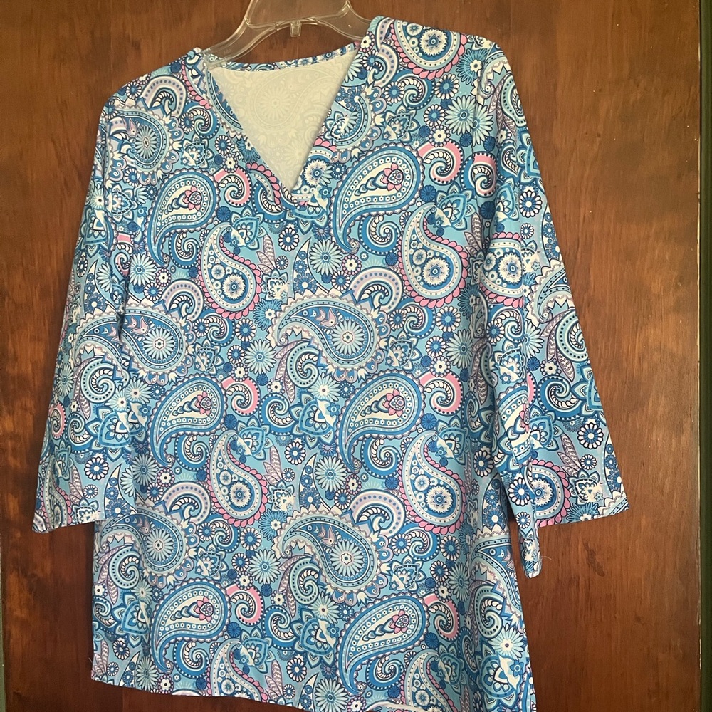 Blue Paisley V-Neck Tunic Top